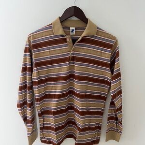 Vintage Brown Striped Long Sleeve Polo Shirt